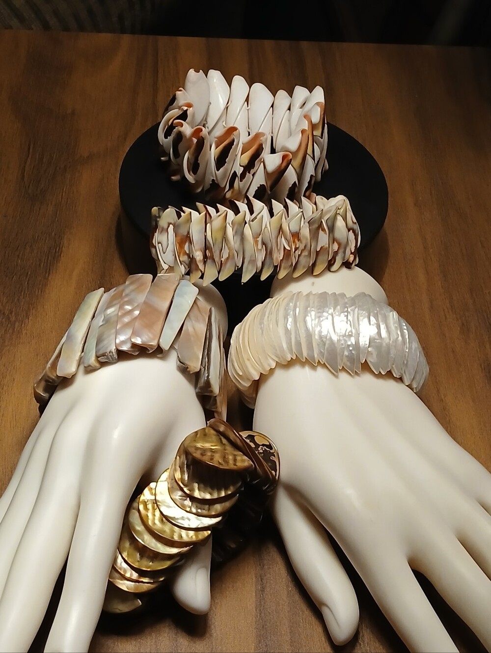 Vintage Shell & Mother of Pearl Stretch Cuff Bracelet Stack